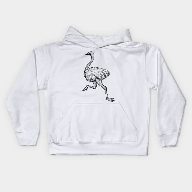 Ostrich Flightless Bird Kids Hoodie by BadDesignCo